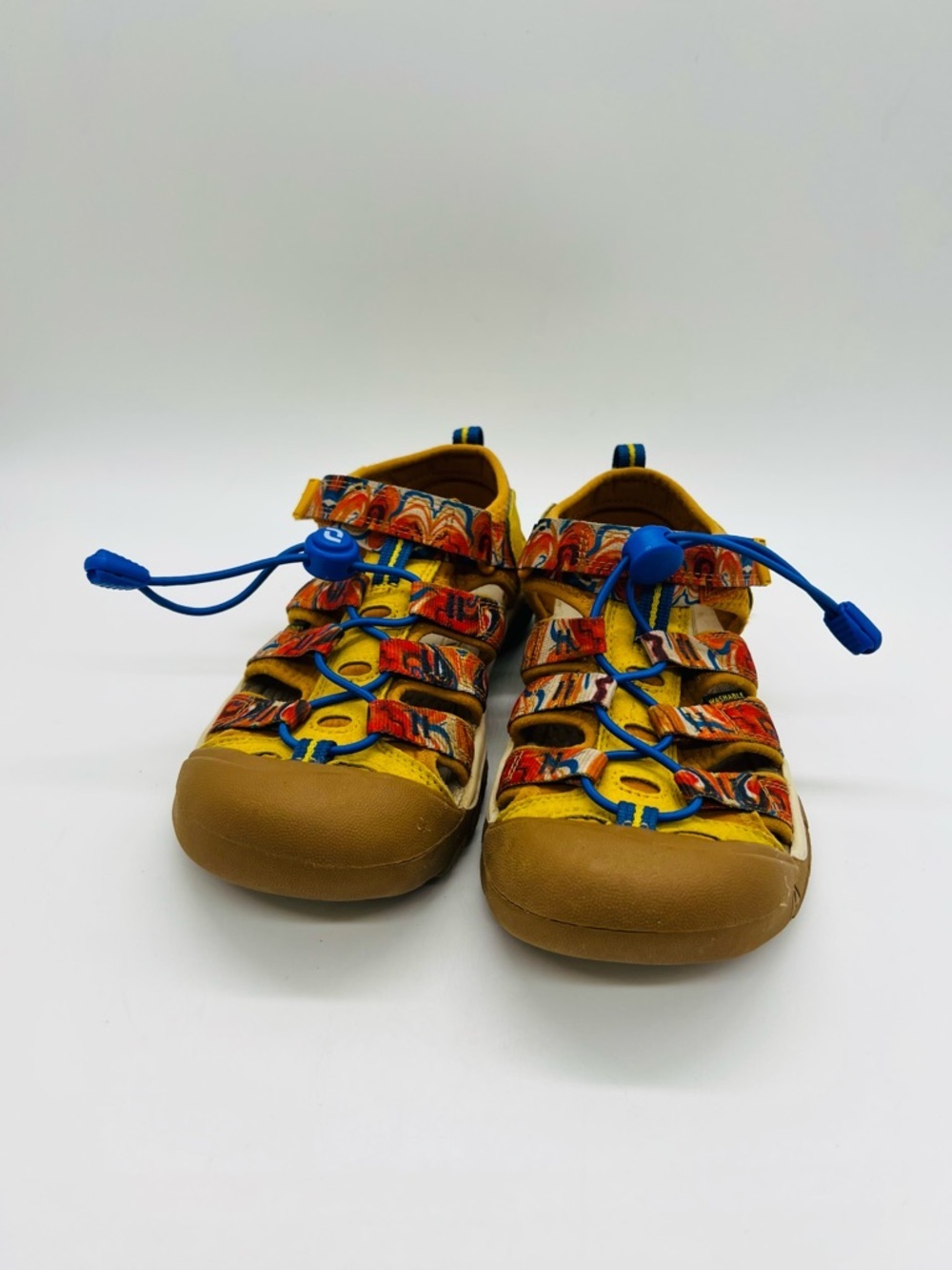 Keen Kids Yellow Multicolor Strap Sandals with Blue Bungee & Closed Toe Size 3